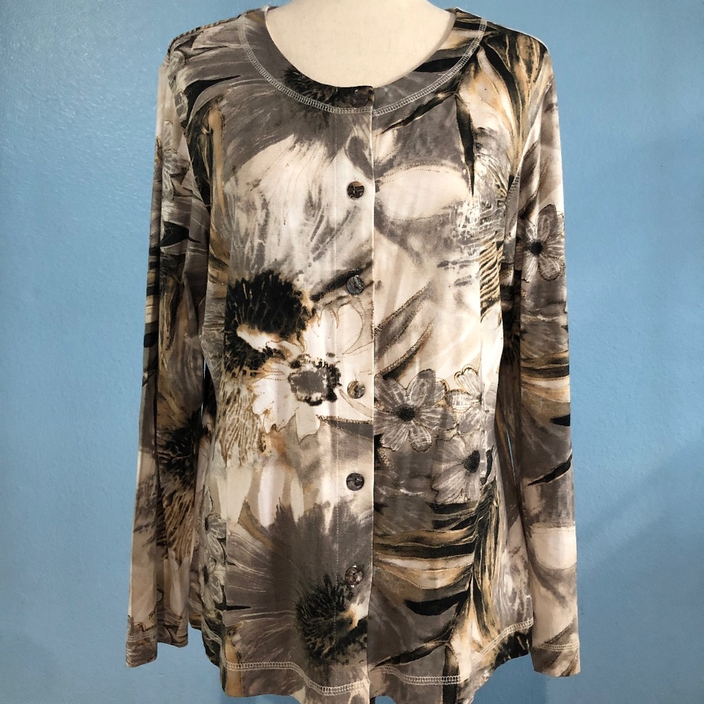 Beautiful Floral Button Down - No Collar - Long Sleeves - Size 2 - Chico's